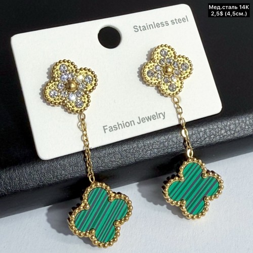 Сережки мед.сталь14К 10680 (4,5см.) Застібка «цвяшки»